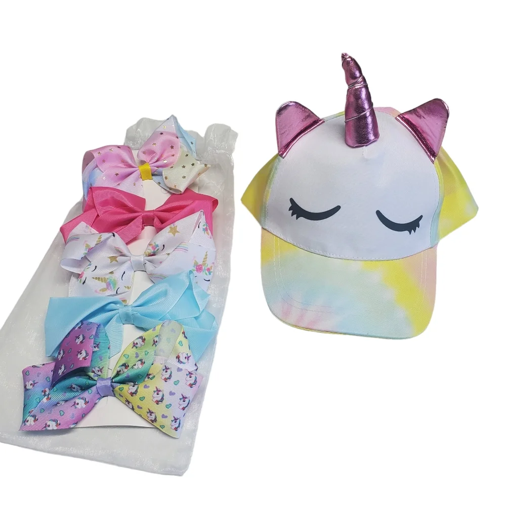 NWOT Girls Bundle Girls'  Unicorn Cap & Hair Bows  Set of 5